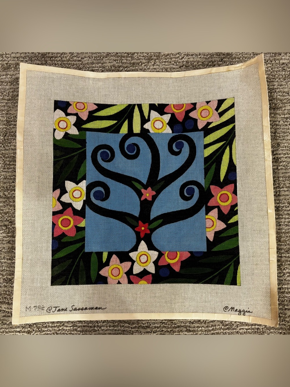 Hand Painted Floral Tree Needlepoint Canvas